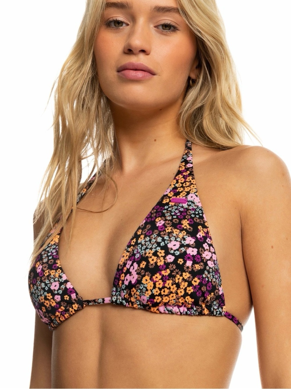 🌻NEW w/tag Roxy Beach Classics Tiki Triangle Bikini Top Black Floral Swim XL